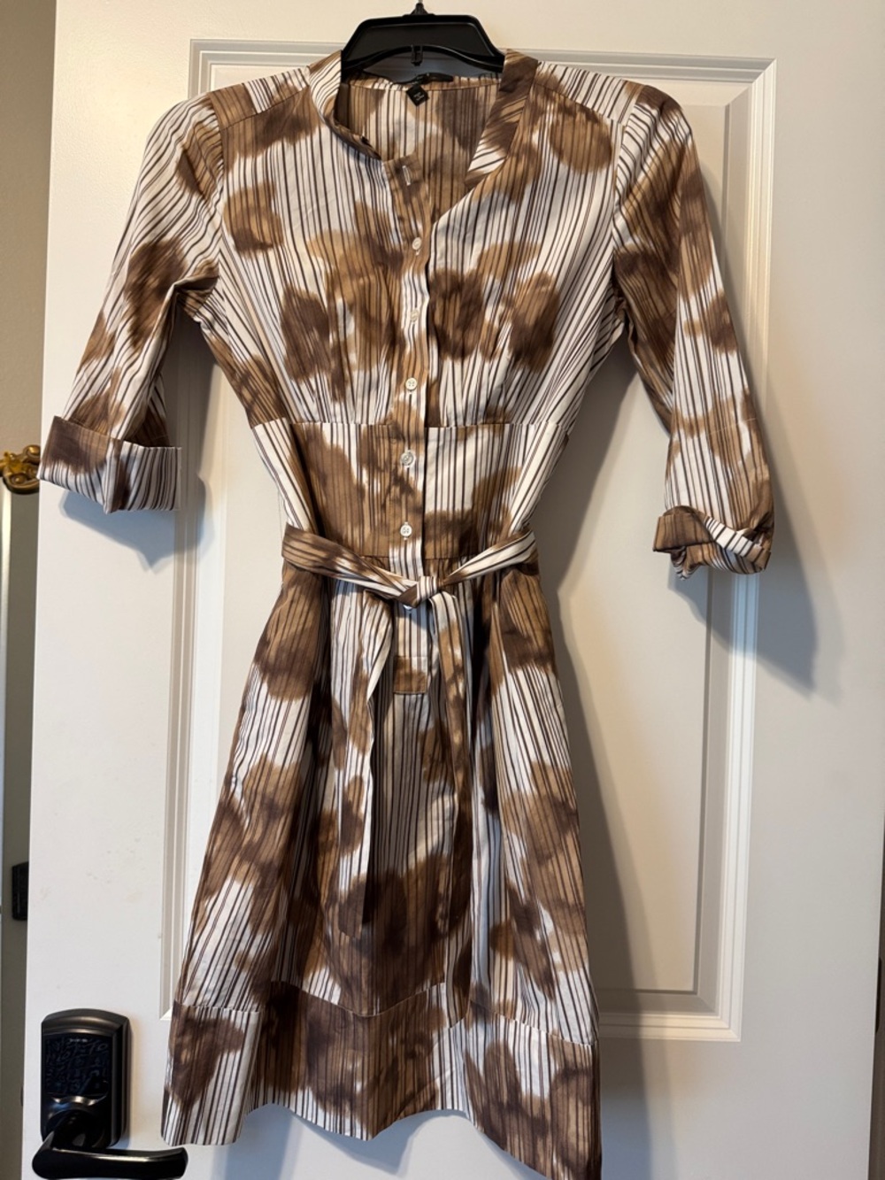 Hugo Boss Brown & White Tie-Waist Midi Shirt Dress